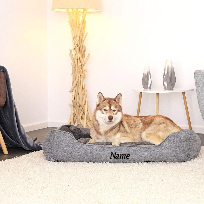 М'яке ліжко для собак Lionto знімний чохол, 75x60 см, сіре, з антиковзким дном