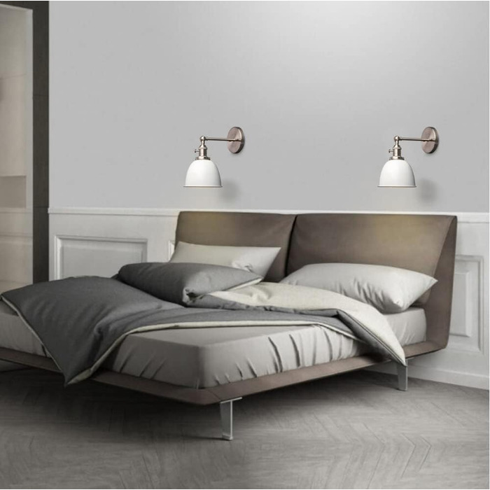Phansthy 2 Pack Wall Sconce with Metal Shade Wall Lamp Industrial Design, Indoor Vintage Loft Wall Lamp E27 max. 40W for Living Room Bedroom Office Kitchen Hallway (White)