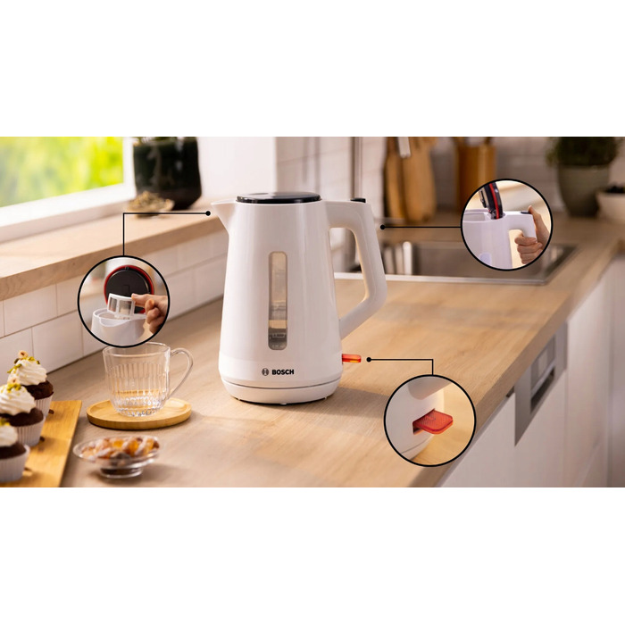 Бездротовий електрочайник Bosch TWK1M121, 1,7 л, 2400 Вт, Білий
