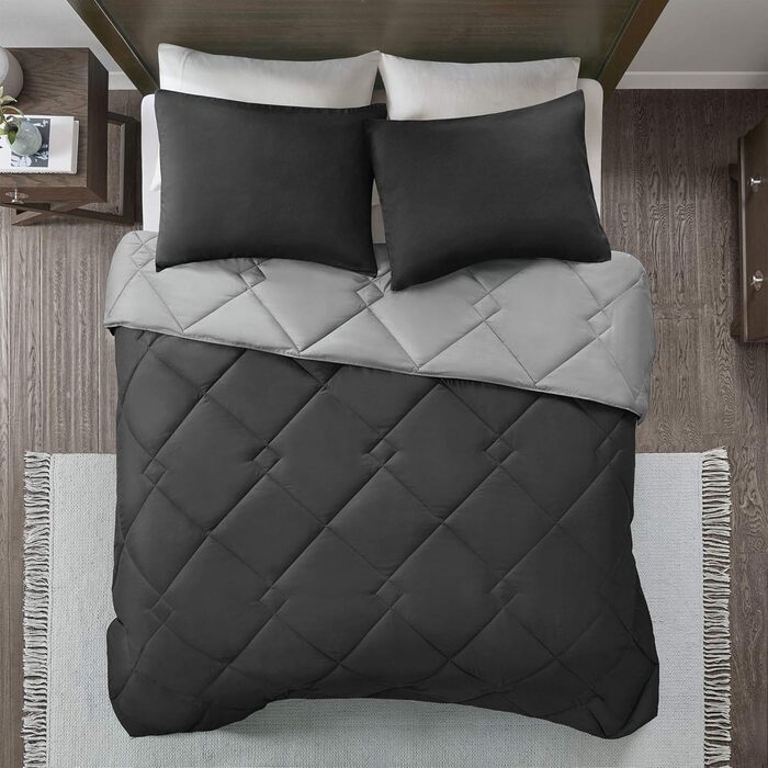 Комплект постільної білизни Comfort Spaces Vixie з декор. стеганим малюнком, чорно-сірий, Twin/Twin XL