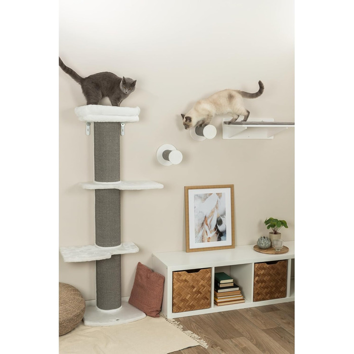 TRIXIE Cat Tree Acadia 160 cm in white/grey – multi-level cat tree with cosy lounging areas and wall mounting, comfortable & stable – 44073