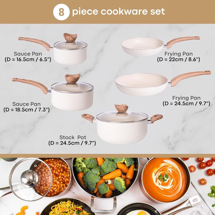 Non-stick cookware set - Induction cooktop cookware set - 5-piece kitchen cookware with lids - Cooking cream granite pot pots and pans - from Nuovva