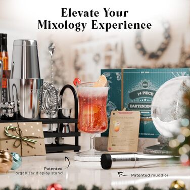 Набір для приготування коктейлів | Набір бармена | 14 предметів | Boston Shaker 28oz (800мл) | З рецептами | Подарунок