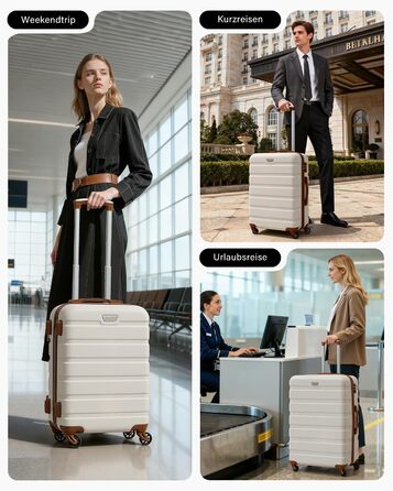 Валіза COOLIFE з жорстким корпусом, тріляк, ручна валіза з TSA-замком та 4 колесами (білий/коричневий, велика валіза)