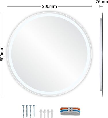 Круглий дзеркало для ванної кімнати Clevich з підсвічуванням, 80 см, сенсорне управління, протитуманне покриття, 3 кольори світла, регулювання яскравості