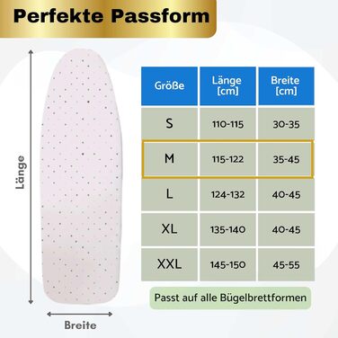 Чохол для прасувальної дошки 120x40 см, 100% бавовна, для парової праски, товста підкладка, гумка та фіксатор, M, світло-бежевий у горошок M