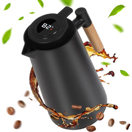 Dreamhigh® Thermos Flask 1L, Insulated Flask with Temperature Display, Well-Sealed Coffee Pot (No Leak, No Drip) - Elegant Black