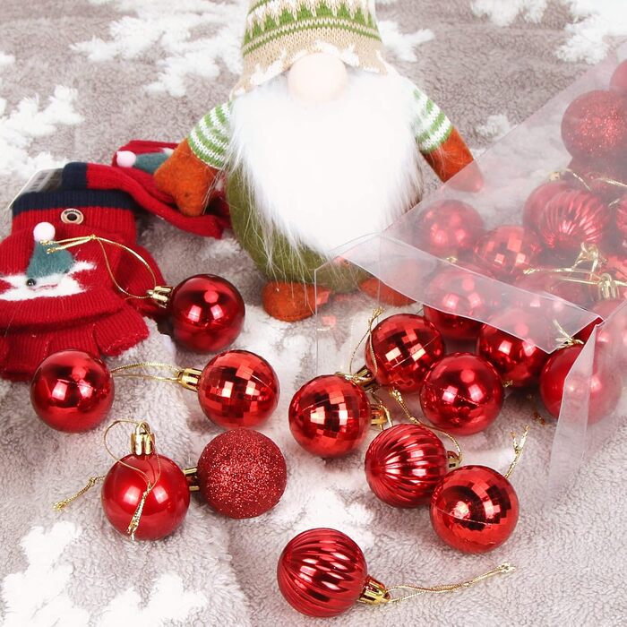 Набір ялинкових прикрас 36 шт, кульки для ялинки з пластику 4 см, червоні