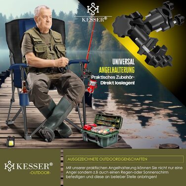 Крісло для кемпінгу KESSER® з високою спинкою, 160 кг, з підлокітниками, тримачем для напоїв та світлом, Navy Blue/Black