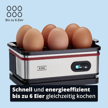 Електричний яйцеварка KHG EK-600SE: 6 яєць, нержавіюча сталь, з підігрівом, ретро-дизайн, з будильником та мірним стаканом, 400 Вт