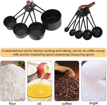 9-Piece Black Measuring Spoon Set, Measuring Cups with Scale for Kitchen, Baking, and Cooking