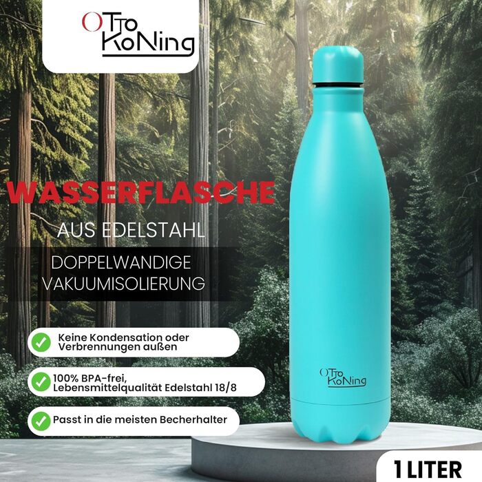 Термос-пляшка з нержавіючої сталі Otto Koning, 1000 мл, подвійні стінки, вакуумна ізоляція, BPA-free, зелений