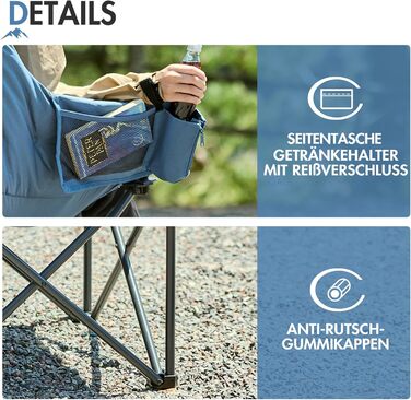 Крісло для кемпінгу складне, XXL, з підлокітниками, 150 кг, блакитне