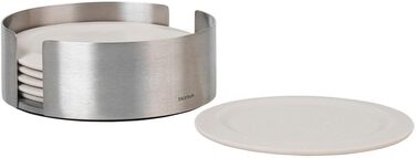 blomus -LARETO- Set of 6 silicone coasters, soft beige tone, including stainless steel holder, color Moonbeam (64065)