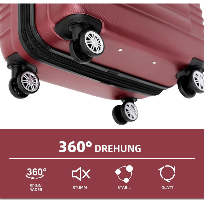 Набір валіз Beibye з жорстким корпусом (роликовий кофр, твінні ролики), винно-червоний колір, комплект
