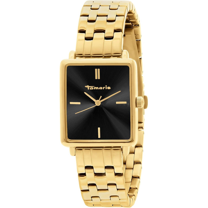 Годинник Tamaris для жінок з квадратним корпусом, сталевий або шкіряний ремінець (Золотий / Чорний, Square)
