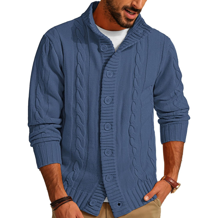 Світер чоловічий PJ PAUL JONES з кофтами, в'язаний з візерунком, з трикотажною фактурою та стійким коміром для осені/зими (M, Синій)