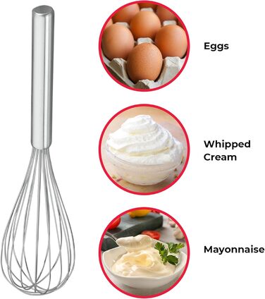 Венчик кухонний нержавіюча сталь з трубчатою ручкою, довжина 300 мм, 30 см, простий у використанні