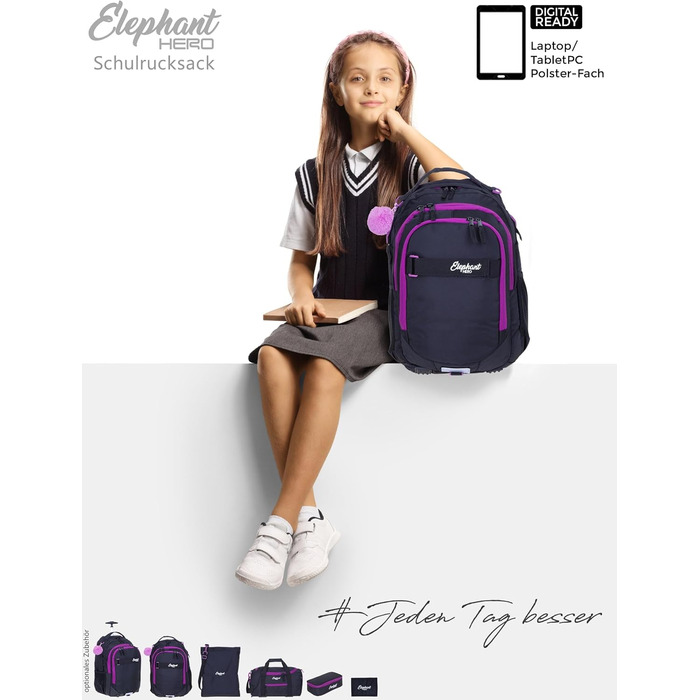 Дитячий рюкзак Elephant Hero Signature з дощовиком для дівчаток (Lila Violett Black)