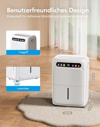 Електричний осушувач повітря з функцією сушіння білизни, тихий, з автоматичним контролем вологості, таймером, шланг 1м, для квартири до 120 м³, гарантія 10 років (20л)