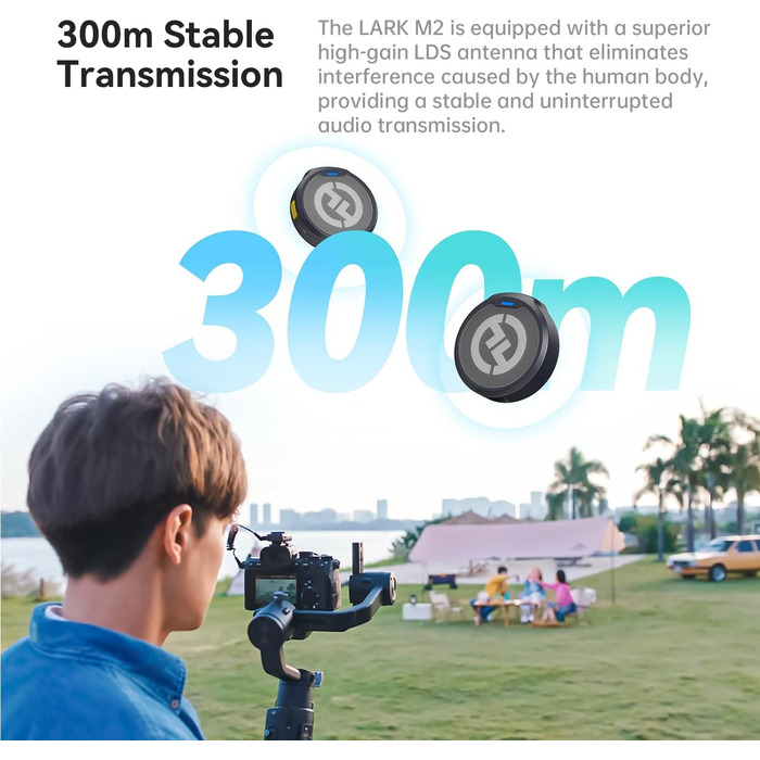 Hollyland Lark M2 Бездротовий петличний мікрофон для iPhone 17/16/15 та Android, 300м радіус дії, Hi-Fi звук, 30 год роботи від акумулятора (версія для камери)