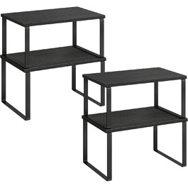 SONGMICS Spice Rack, 4-Piece Set, Kitchen Shelf, Kitchen Organizer, Expandable, Spice Holder, Stackable, with Metal Frame, 19.5 x 29.7 x 15.8 cm, Ink Black + Natural Beige KCS10NB (Ink Black + Ebony Black, 29.7B cm)