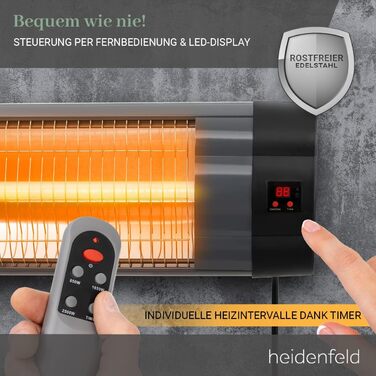 Інфрачервовий обігрівач Heidenfeld IH100 | 3 роки гарантії, 2500 Вт, з пульт, штатив, захисний чохол, для тераси, інфрачервоний, обігрівач для тераси