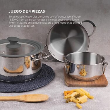 Набір сковорідок MasterPRO Foodies, 4 предмети: 20/24 см, з кришкою, з нержавіючої сталі, для всіх плит