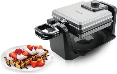 Вафельниця Emerio для приготування 4 бельгійських вафель одночасно з професійним обертанням, антипригарне покриття, регулятор температури, 1000 Вт, срібна, WM-110984.4. Без BPA