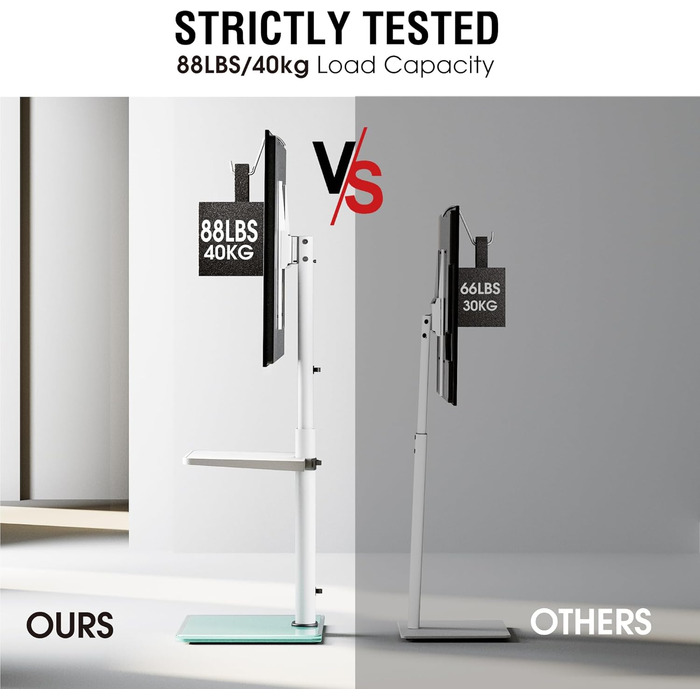 Підставка для телевізора Boden для 32-65 дюймів, поворотна на 60 градусів, з регулюванням кута нахилу, 8-ступенева регулювання висоти, стійка для телевізора для вітальні/спальні, витримує до 40 кг, VESA до 400 x 400, білий/декор для саду