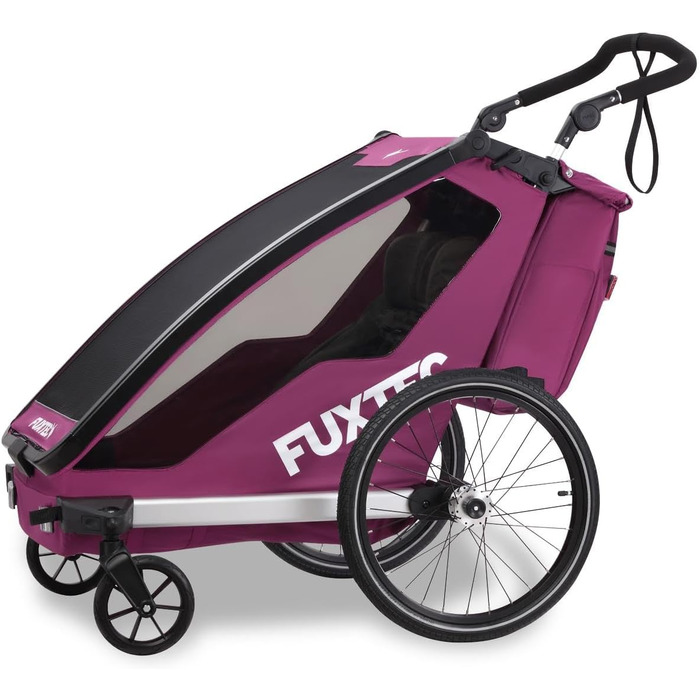 Фуктек Причіп для велосипеда Sportfux на 2 місця, з сумкою, світловідбивачами, ручкою-штовхачем, захистом від дощу та сонця, складний, фіолетовий FX-FA1