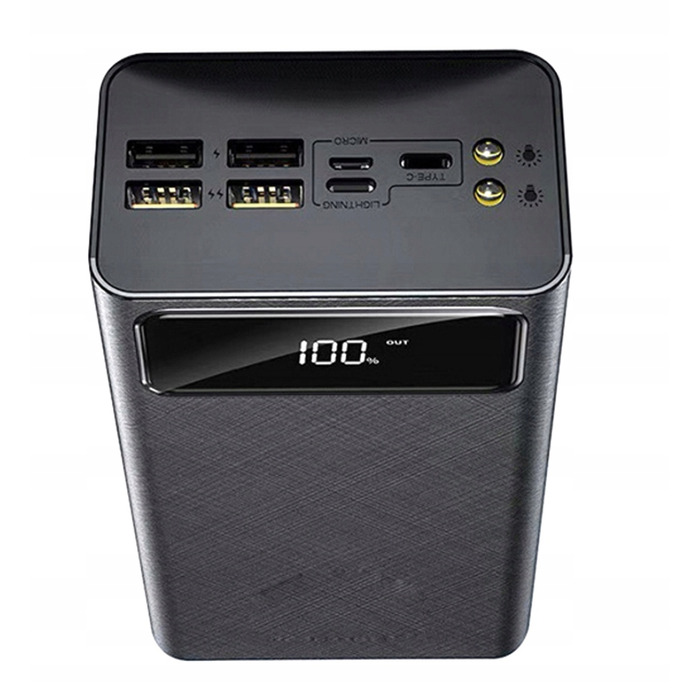Потужний павербанк 50 000 мАг з LED-дисплеєм, USB-C, Lightning та 4 USB-портами: швидка зарядка 3 пристроїв одночасно