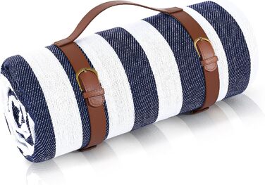 Плед для пікніка Timirock у смужку, 203 x 203 см, великий, вологостійкий та складаний. Ідеально для пляжу, кемпінгу, парку, тераси (блакитний/білий)