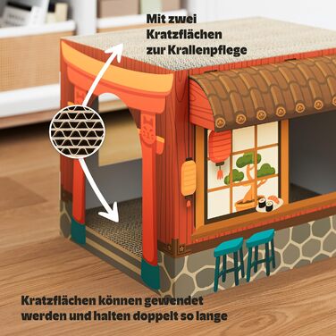 Будинок для котів Cat’s Palace з подвійними місцями для дряпання | 45x35x35 см | Зроблено в Німеччині