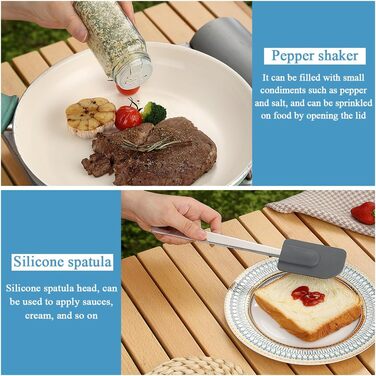 Набір кухонного посуду Kyraton для кемпінгу, 15 предметів, нержавіюча сталь, ідеально підходить для подорожей, грилю, кемпінгу та піших прогулянок