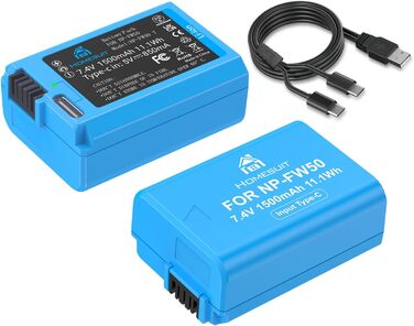 Набір акумуляторів NP-FW50 1300mAh та зарядний пристрій LCD для камер Sony ZV-E10, A6000, A6300, A6400, A6500, A5100, A5000, A7, A7II, A7R, A7RII, A7SII, 7RM2, 7SM2, 7M2, A55, RX10 II, III, IV, NEX-3/5/6/7, NEX-F3 (2 шт. акумулятори + 1 зарядний пристрій)