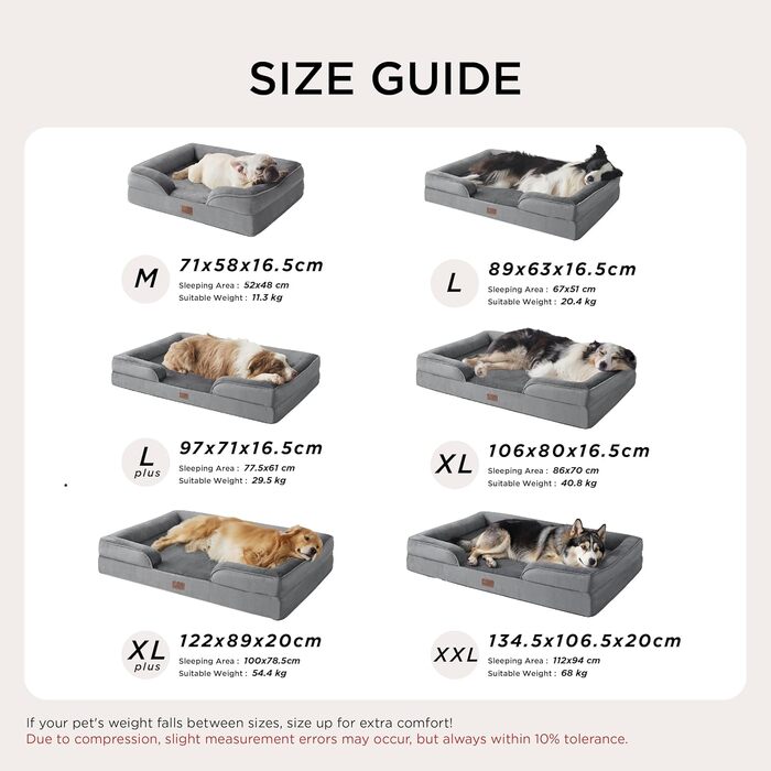 Ортопедичне ліжко для собак BEDSURE - 89x63 см. Зручне ліжко-софа для собак середніх порід, з ергономним наповнювачем, сірого кольору. Легко миється, не ковзає. Розміри: 89 x 63 x 17 см.