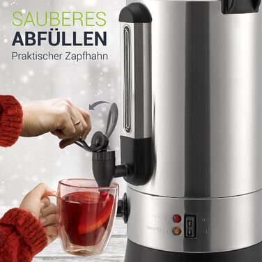 Juskys Glühwein Warmer Teramo 10 Liter 1500W with Tap, Thermostat & Overheating Protection, 30-110°C, Stainless Steel, Electric, Hot Beverage Dispenser