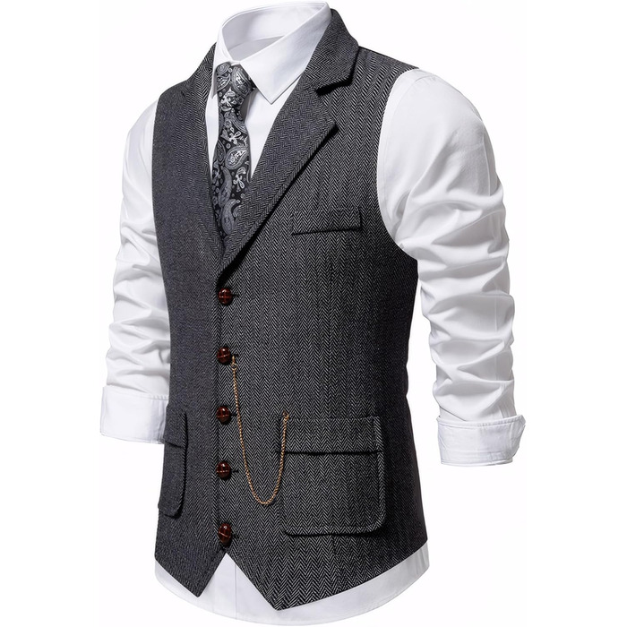 Чоловічий жилет для костюма AIEEO твід ретро смокінг Slim Fit сірий (S)