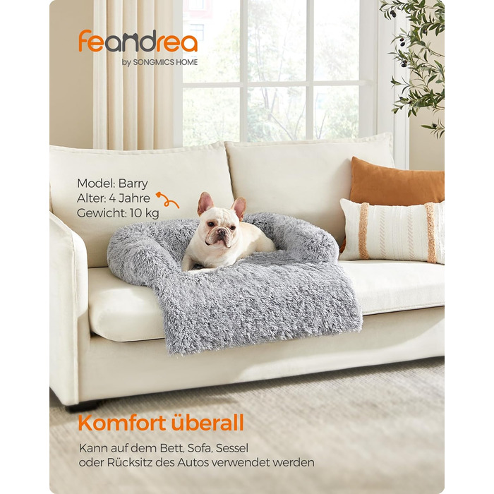 Feandrea м'яке ліжко для собак FluffyHug, диван-подушка, захист дивану, розмір M, для маленьких та середніх собак, 80 x 75 x 16 см, Ombré-Сірий