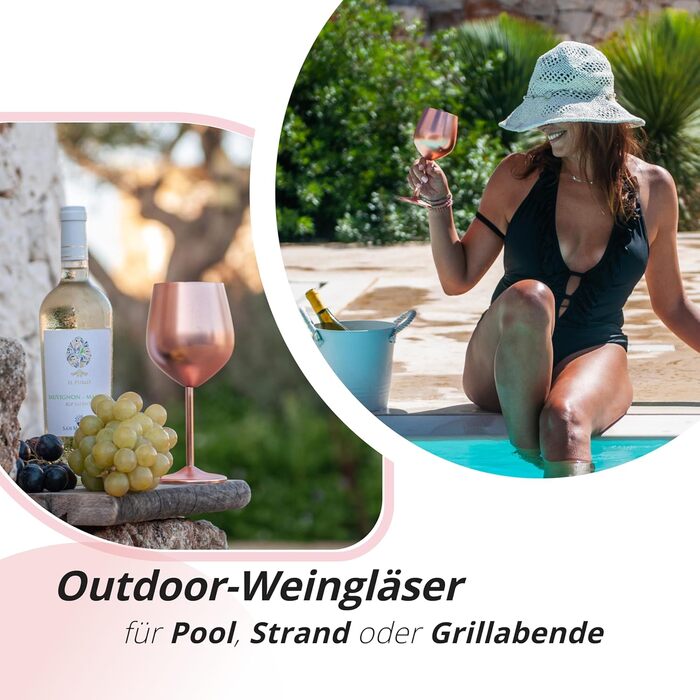 Набір келихів для вина Gusto Nostro з ніжки з нержавіючої сталі (4 шт.) 540 мл, рожеве золото, для шампанського та коктейлів