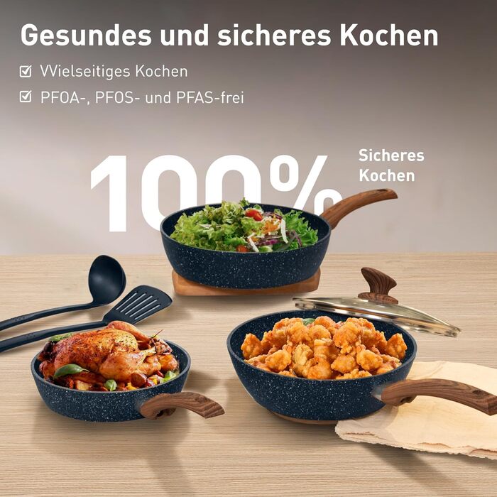 Набір посуду для індукційної плити DishDelight Granit 12 предметів з антипригарним покриттям блакитного кольору (каструлі, сковороди з кришками)