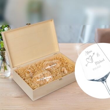Leonardo Wine Glasses Set of 2 with Wooden Box and Engraving for Him & Her. Only Love Matters. Personalized with Name & Date. Heart-Shaped Glass Leonardo Puccini, 560ml.