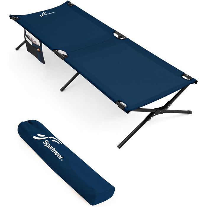 Розкладне ліжко Sportneer для кемпінгу та відпочинку на природі (199x73 см, блакитне)