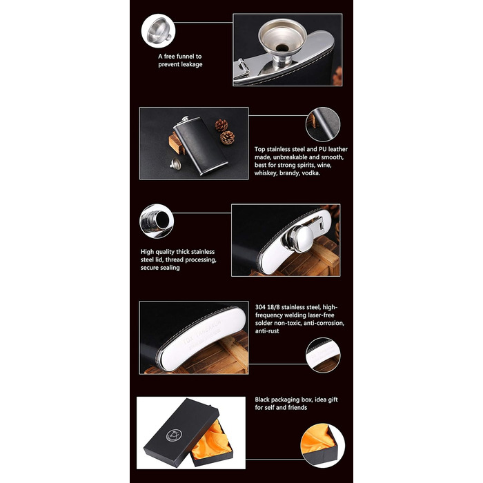 Фляга з імітацією крокодилячої шкіри, нержавіюча сталь, 510 мл, для віскі та лікеру, обгорнута в PU-шкіру, TANEAXON