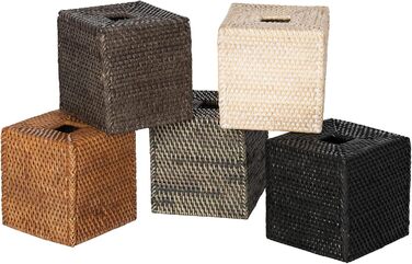 Loma Tissue Box Cover, Square, Rattan, Black