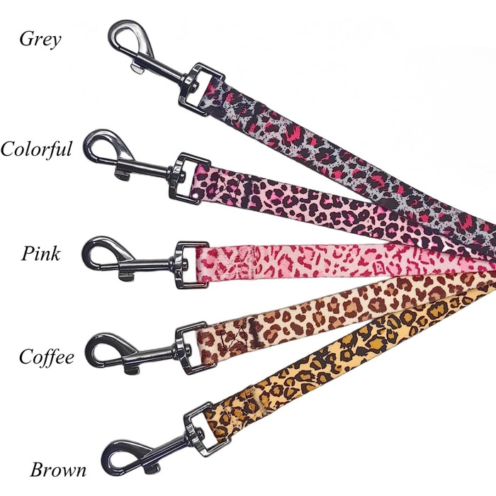 Нашийник для собак Olahibi з повідком, леопардовий принт, поліестер, регульований, 1,5 м, для цуценят (XS, світло-кавовий)