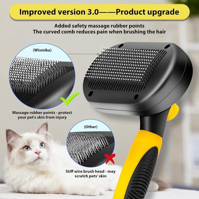 Бурштина для догляду за тваринами 2-в-1: щітка та гребінь для собак та котів, самоочисна, жовта