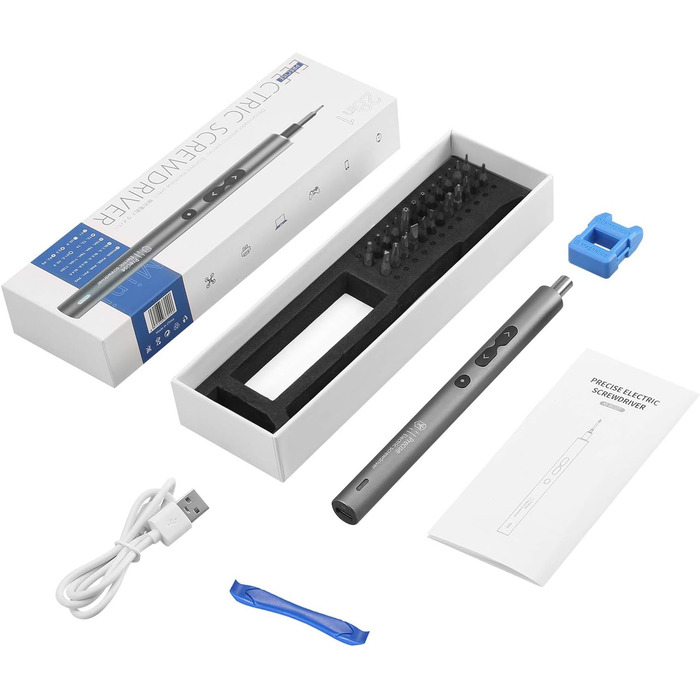 Ankilo Міні-електрошуруповерт 28-в-1: прецизійний набір викруток з LED-підсвічуванням для телефонів, годинників, ноутбуків (сірий)