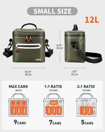 Ізольована сумка-холодильник Lekesky 12/20L - міцна, водонепроникна, для пікніків, кемпінгу, пляжу, грилів (B-military green, 12L)